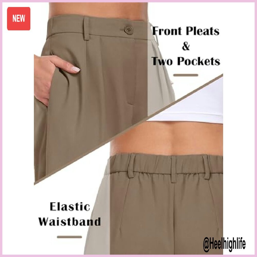 Women's Wide Leg Dress Pants High Waist Elastic Back Flowy Trousers - Picture 5 of 8